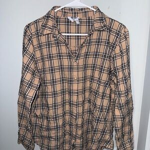 Princess Polly Tan Plaid Button-Down Shirt